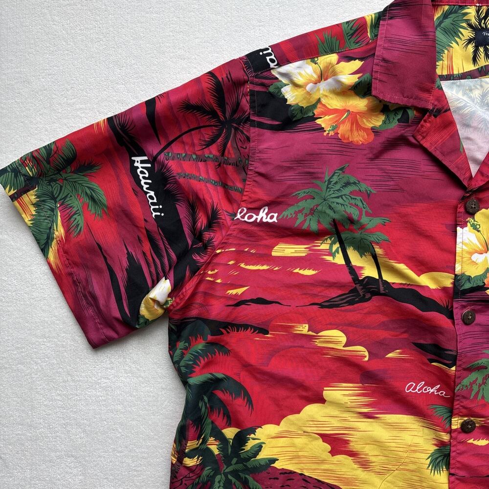 Year In Year Out Hawaiian Shirt‎ Mens XXL Red Tropical Sunset Palm Tree Aloha - Picture 3 of 15